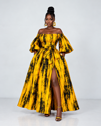 Chika Ankara Off Shoulder Maxi Dress | Yellow and Black