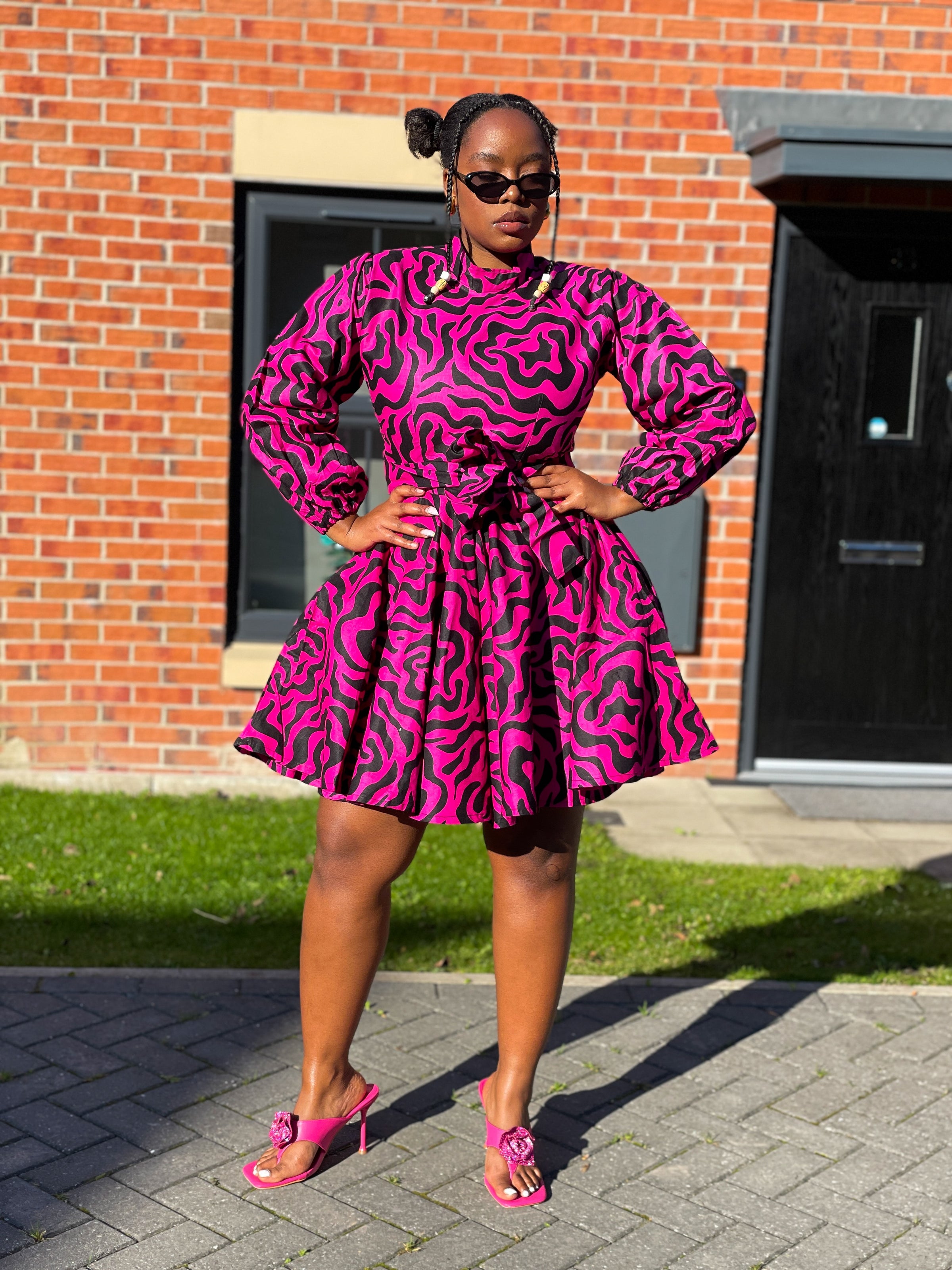 Anna Ankara Mini Dress Pink and Black African Print –