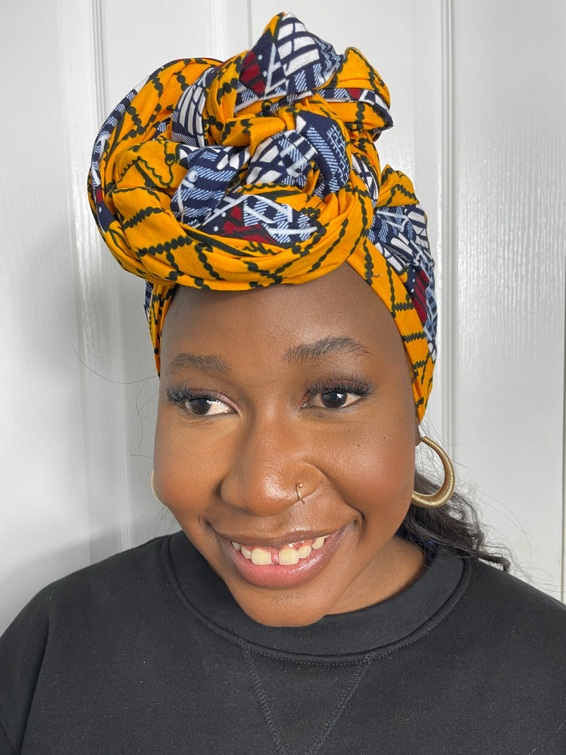 Zainab Yellow and White Ankara Headwrap/Scarf