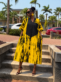 Ella Aso Oke Bubu| yellow and black Print