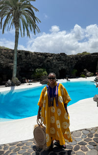 Erin Adire Kaftan Bubu| Yellow and White Adire