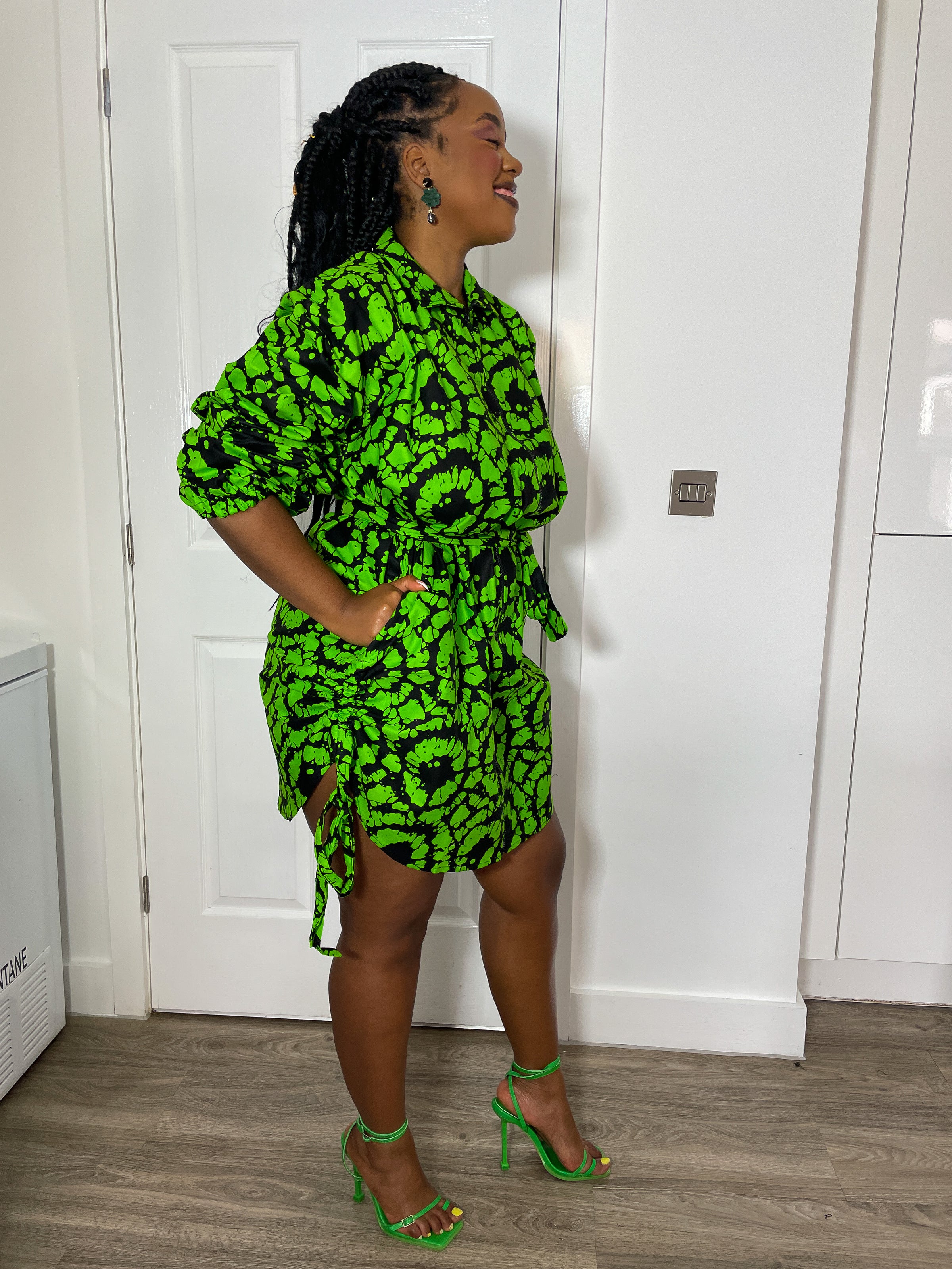 Irene Ankara Shirt Dress | Green and Black African Print M.A.DKollection Irene Ankara Shirt Dress | Green and Black African Print M.A.DKollection
