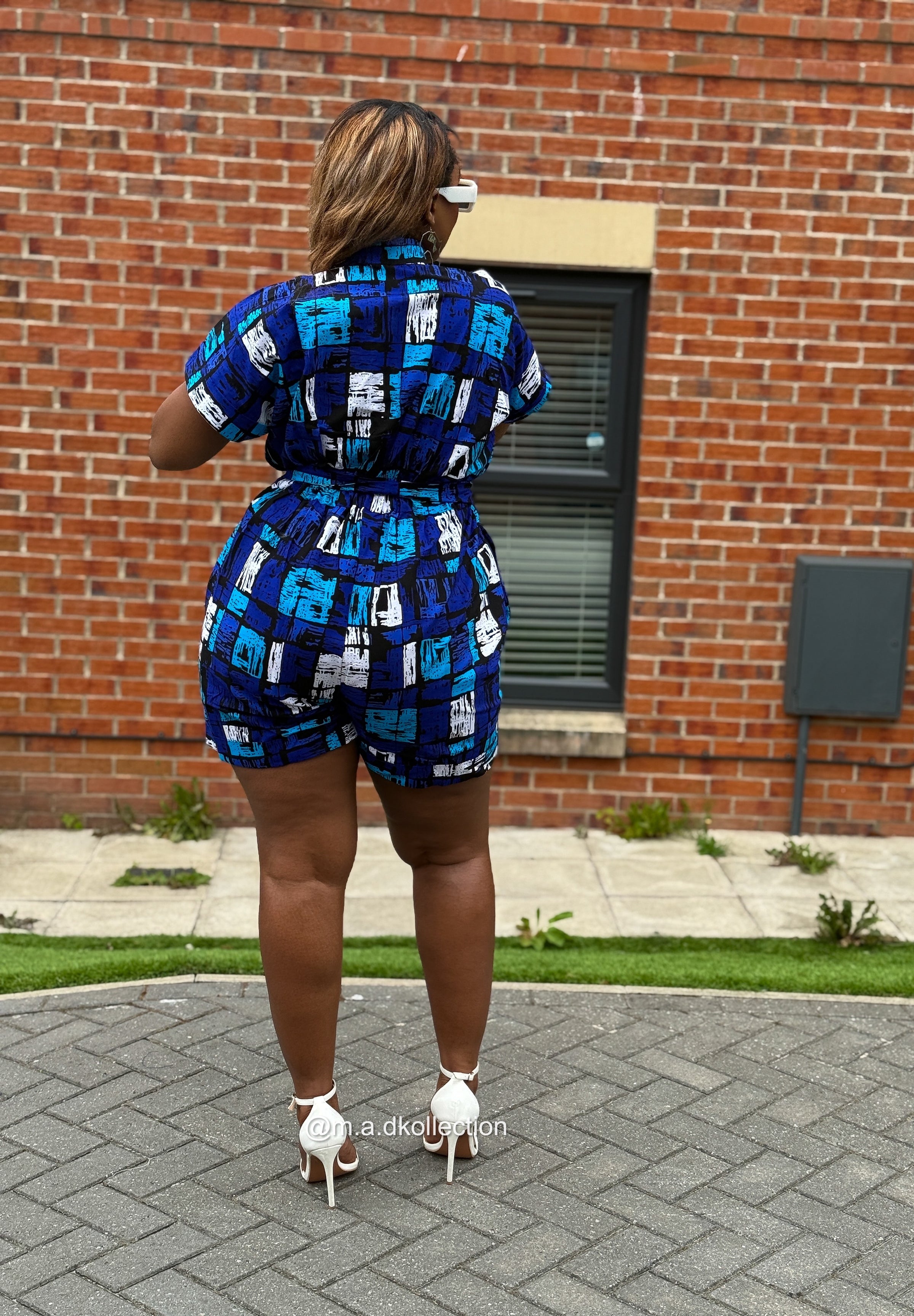 Temi Playsuit | Blue & White Print