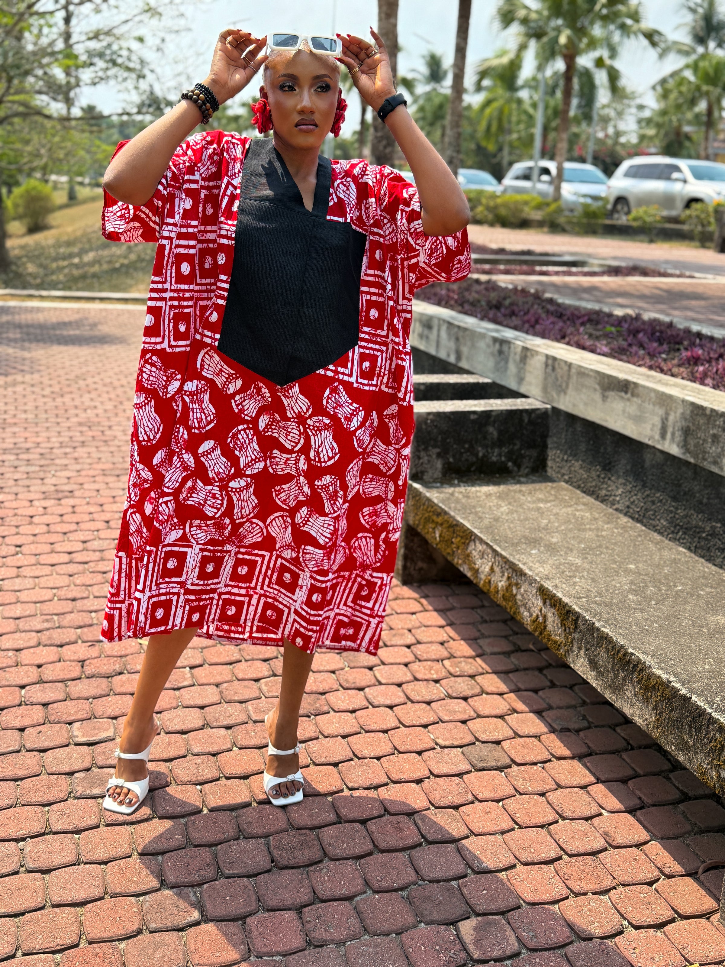 Ese Aso Oke Bubu| Red and White Print