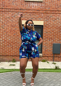 Temi Playsuit | Blue & White Print