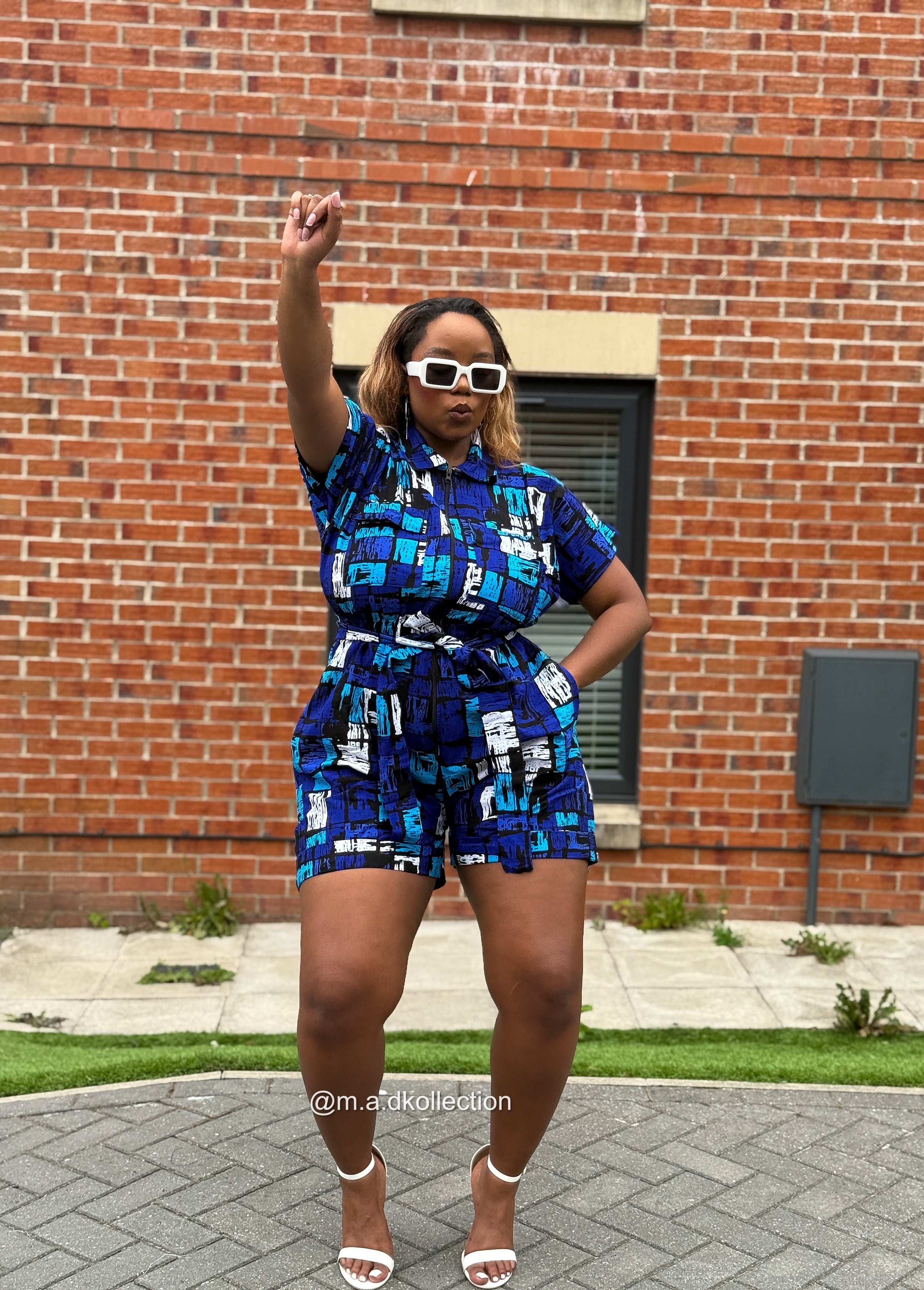 Temi Playsuit | Blue & White Print