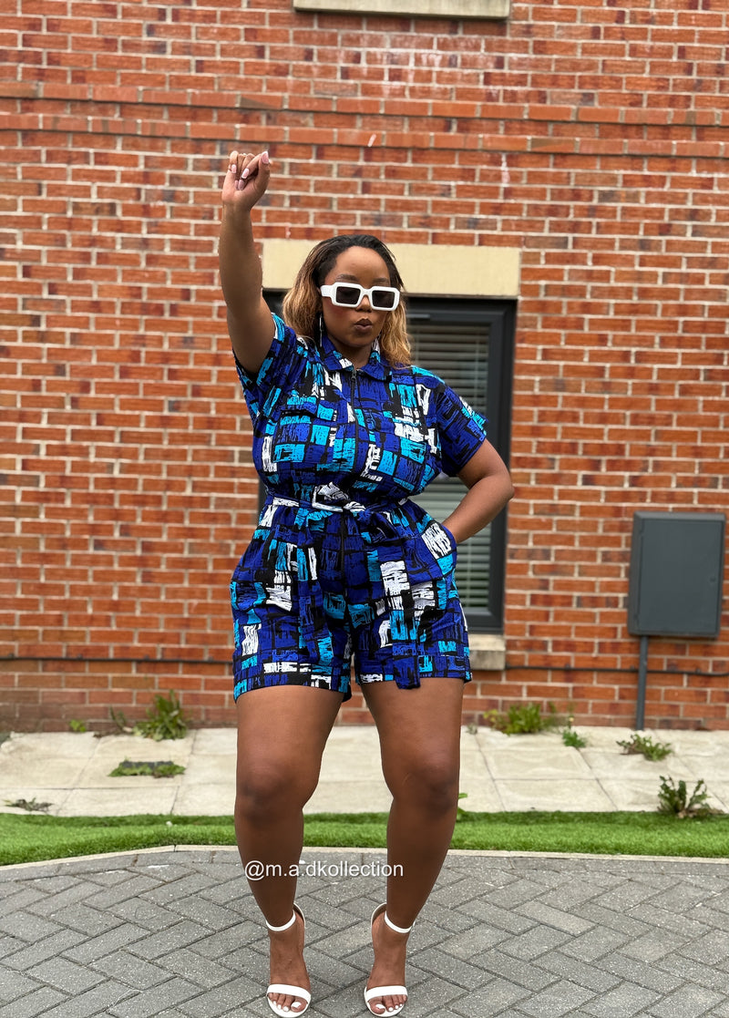 Temi Playsuit | Blue & White Print