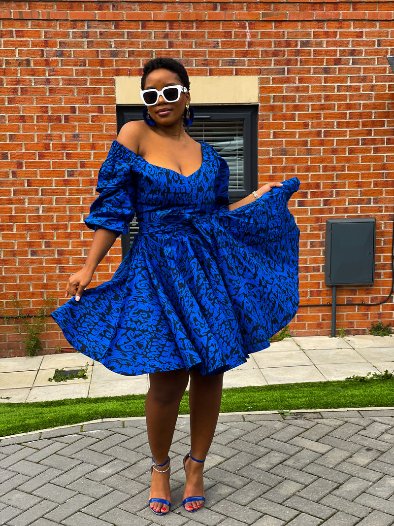 Bianca Ankara Midi Dress | Blue African Print