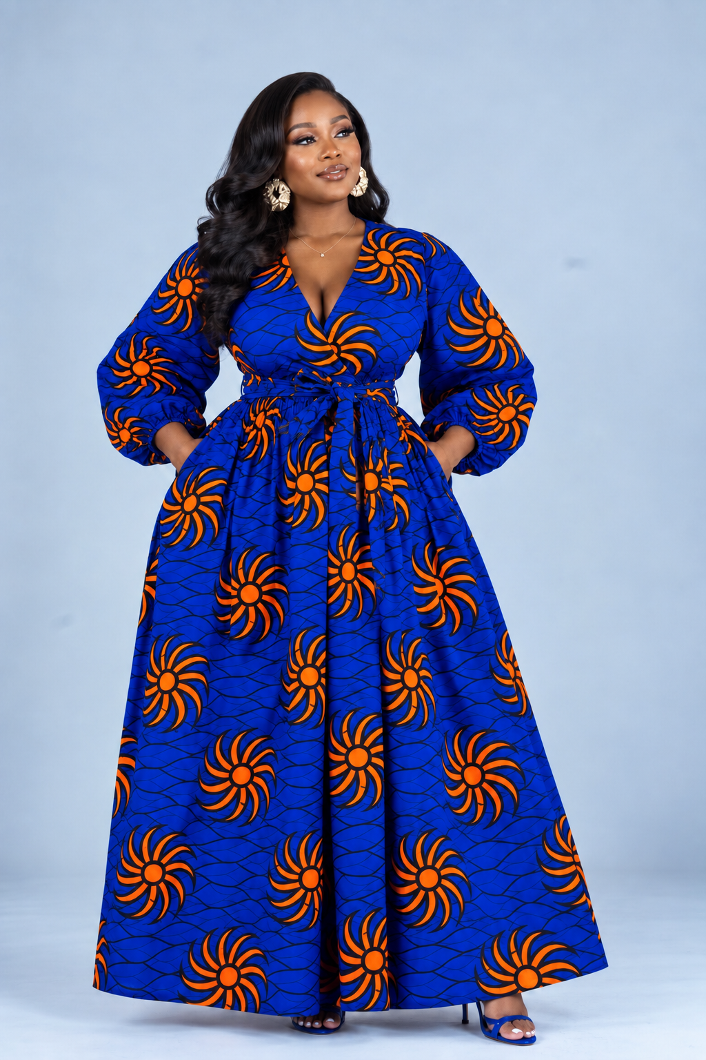 Derin Ankara Maxi Dress | Blue and Orange African Print