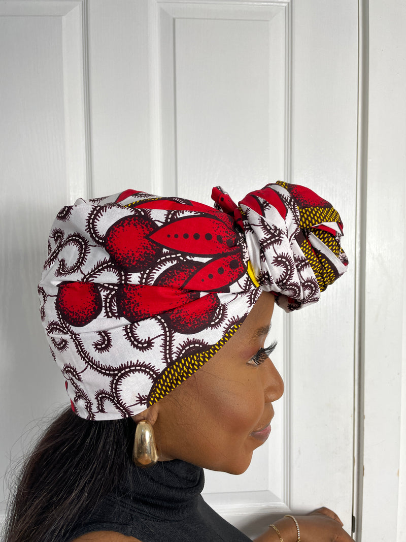 Tara Yellow Red and White Ankara Headwrap/Scarf