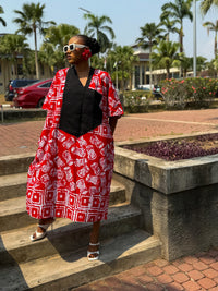 Ese Aso Oke Bubu| Red and White Print