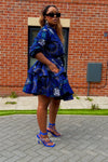 Eliyah Ankara Short flare Dress | Blue African Print
