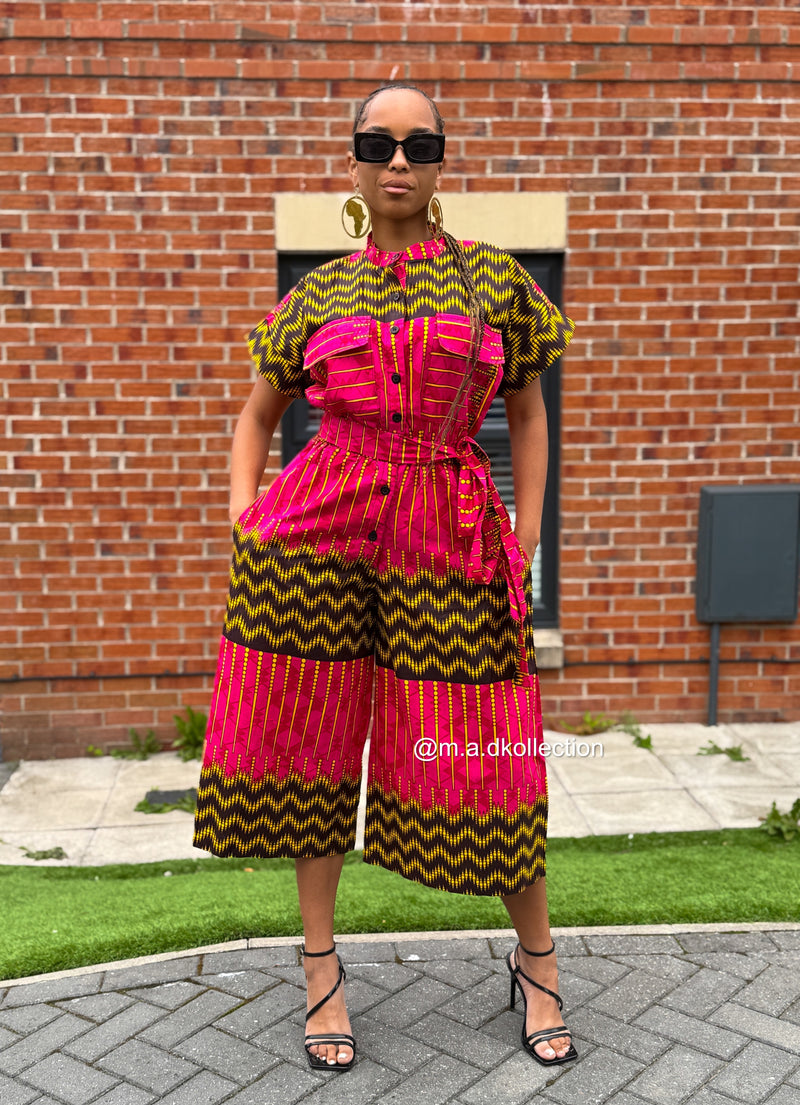Keyshia Ankara Culotte Jumpsuit | Pink African Print Cropped Jumpsuit