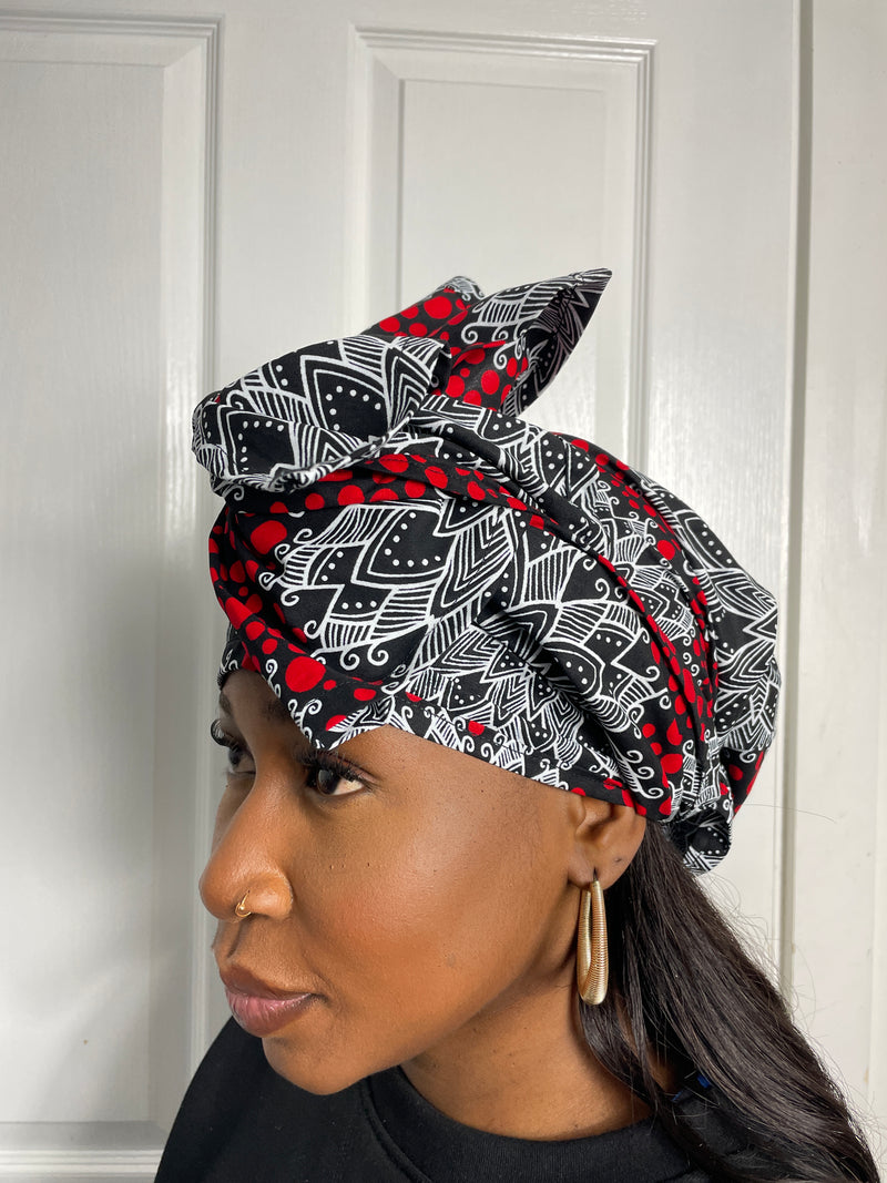 Sandra White and Red Ankara Headwrap/Scarf