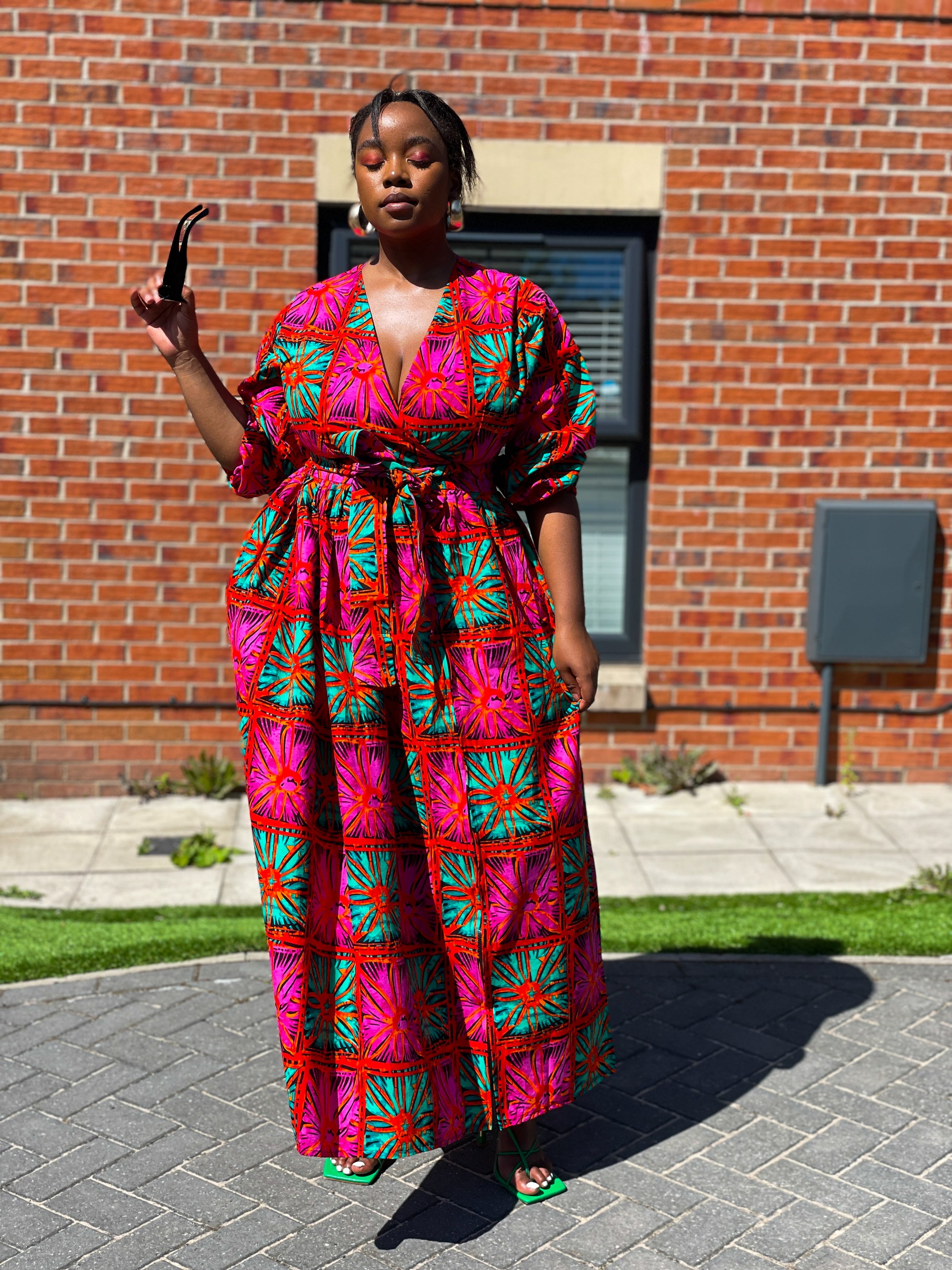 Biston Ankara Maxi Dress | Pink and Green African Print M.A.DKollection Biston Ankara Maxi Dress | Pink and Green African Print M.A.DKollection