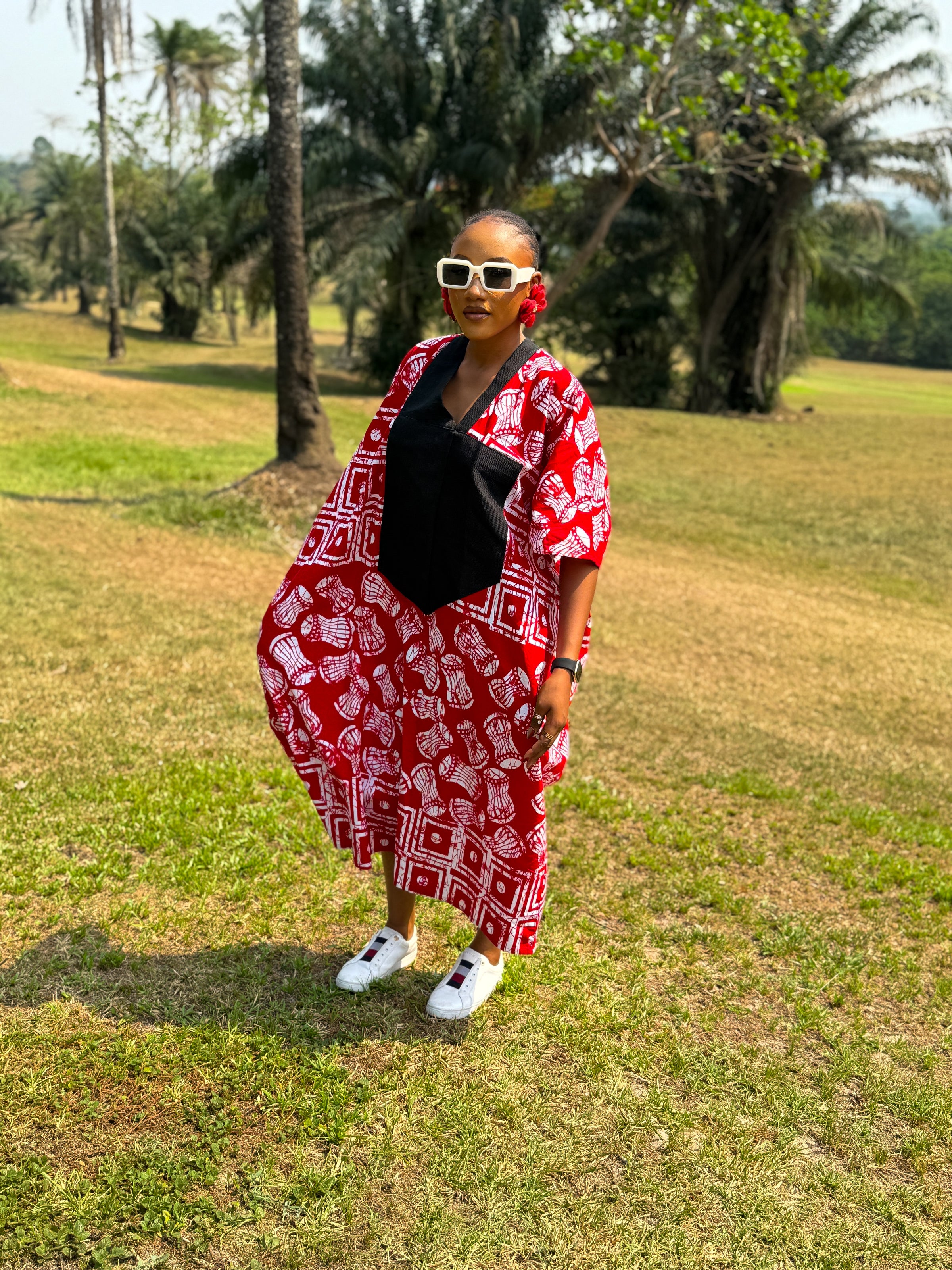 Ese Aso Oke Bubu| Red and White Print