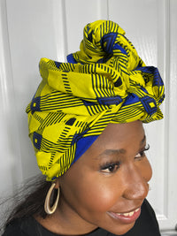 Ana Yellow and Blue Ankara Headwrap/Scarf
