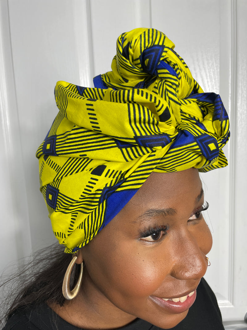 Ana Yellow and Blue Ankara Headwrap/Scarf