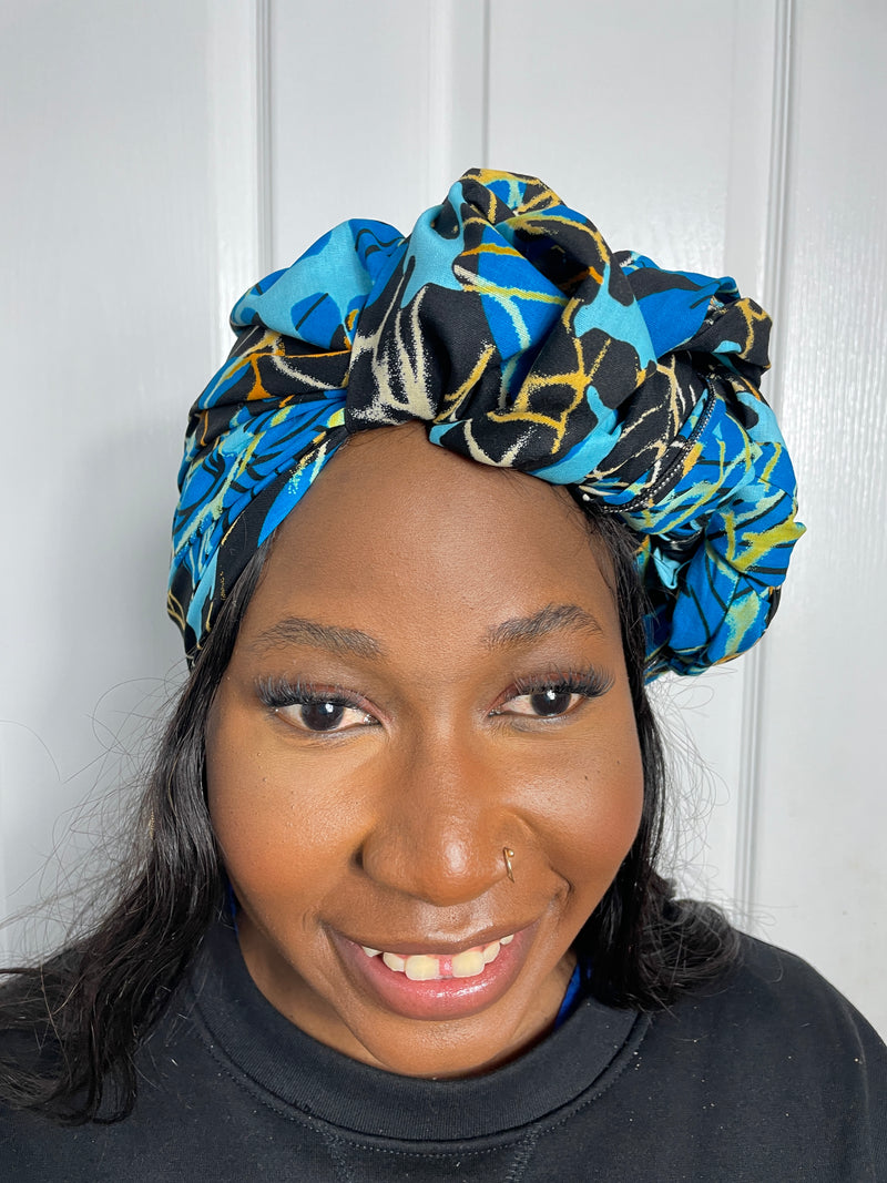 Tatiana Black and Blue Ankara Headwrap/Scarf