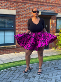 Jolene Ankara High Waisted Flare Short | Pink and Black African Print