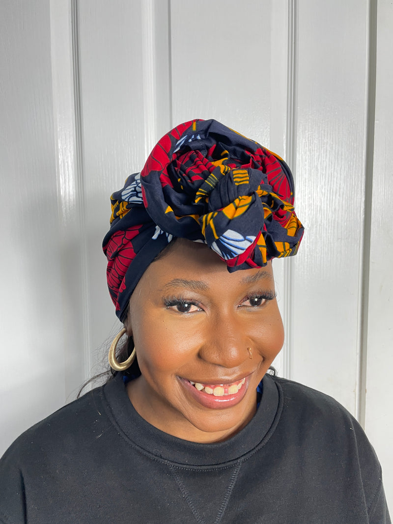 Mfon Blue and Red HeadWrap/Scarf