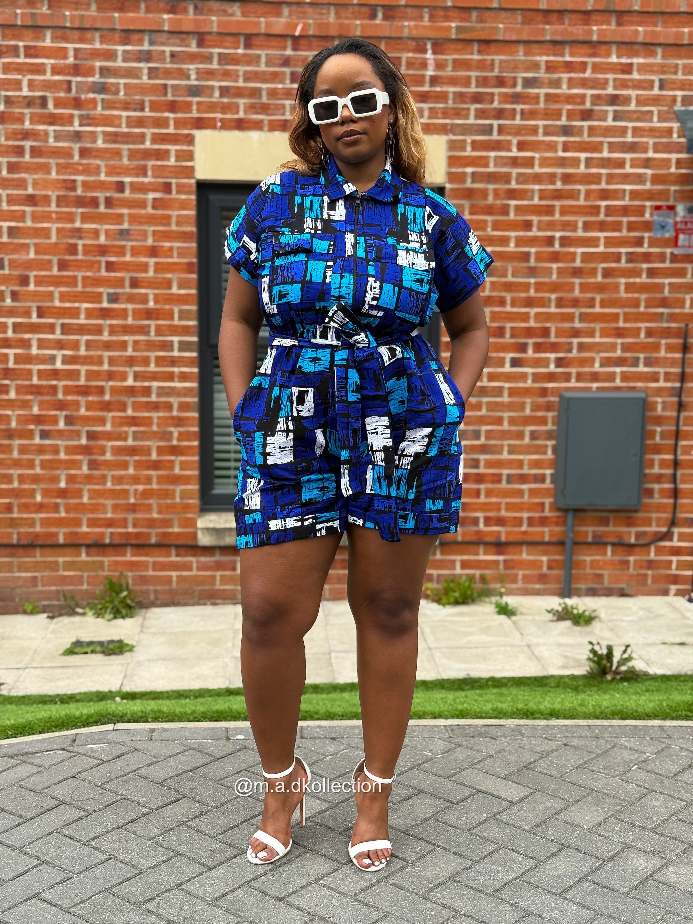 Temi Playsuit | Blue & White Print