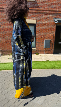 Titi Adire Shirt Dress  | Blue and Yellow Pattern