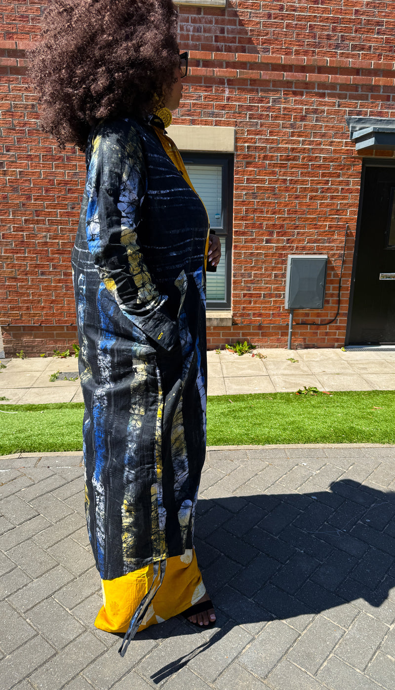 Titi Adire Shirt Dress  | Blue and Yellow Pattern