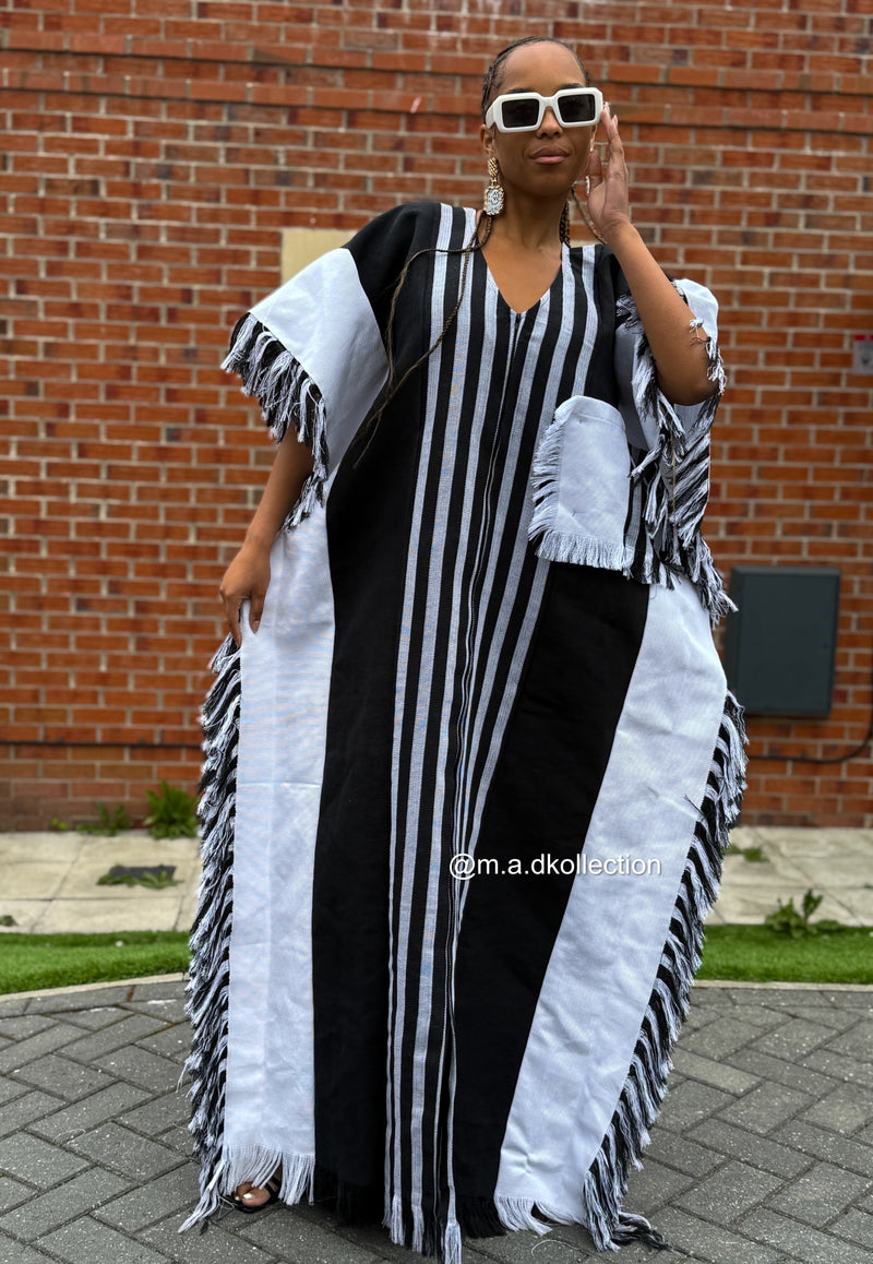 Eniola Asooke Kaftan Bubu| Black and White Pattern
