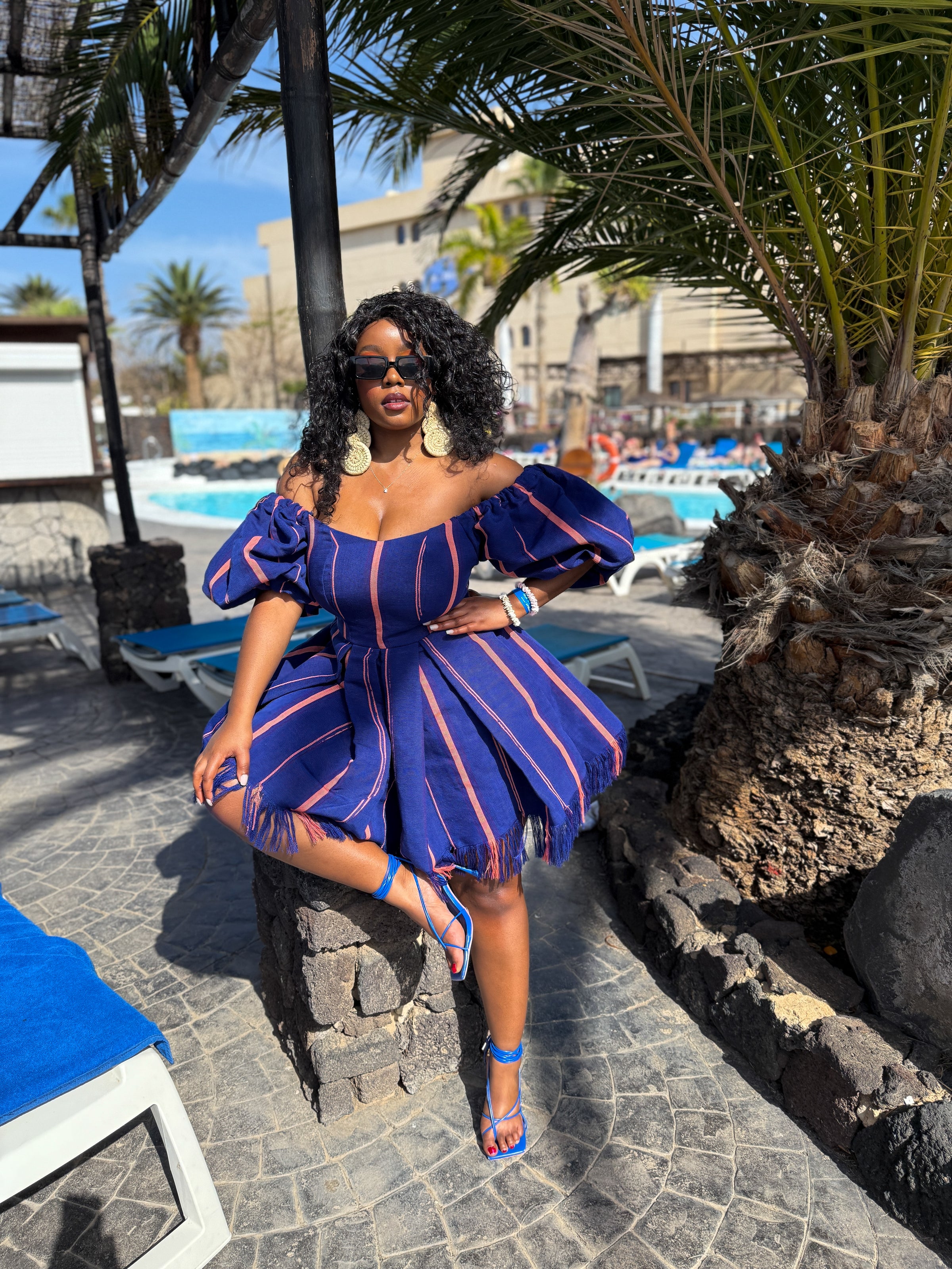 Bisola Mini Dress | Blue Aso Oke African Fashion M.A.DKollection Bisola Mini Dress | Blue Aso Oke African Fashion M.A.DKollection