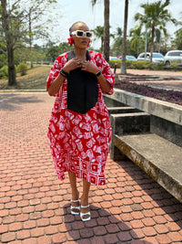 Ese Aso Oke Bubu| Red and White Print