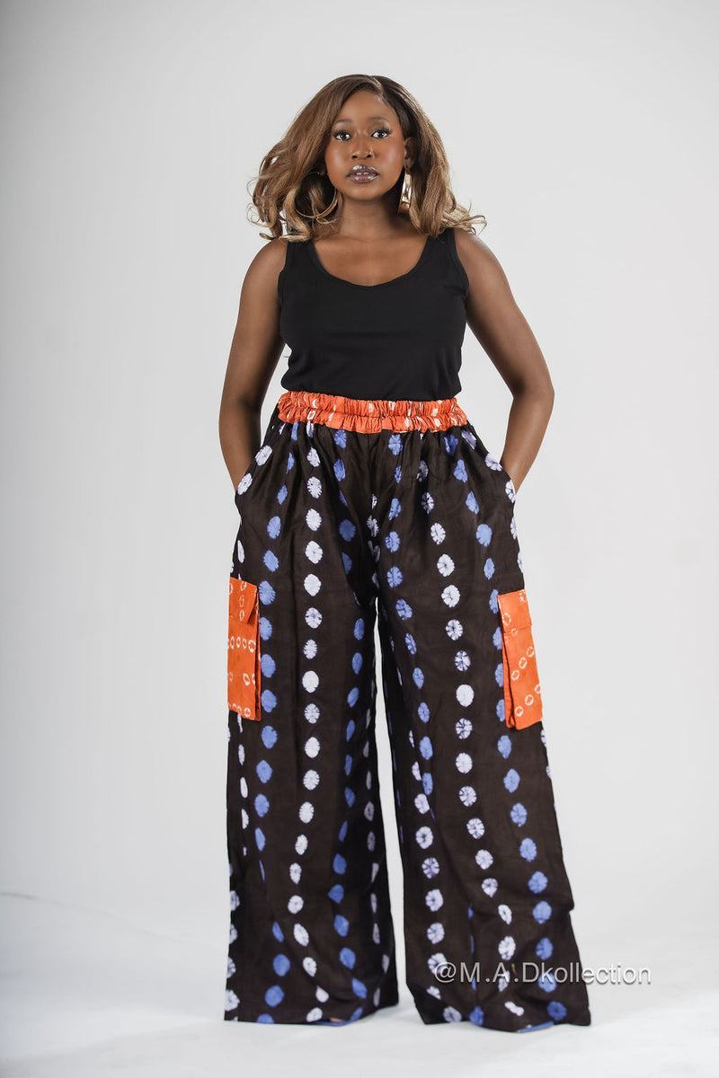 Tolu Adire Cargo Trouser |  Black and Blue  Pattern