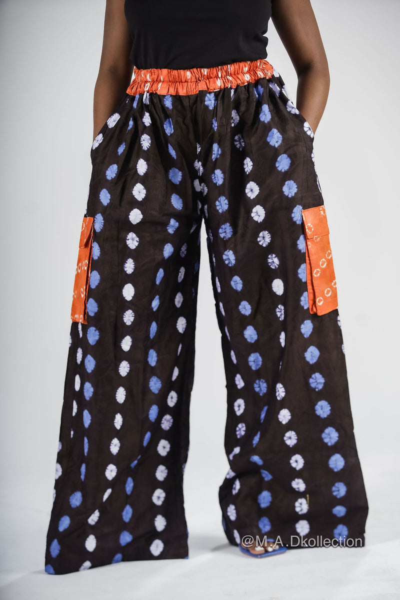 Tolu Adire Cargo Trouser |  Black and Blue  Pattern