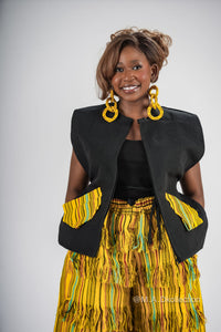 Temi Asooke Top | Black and Yellow Pattern