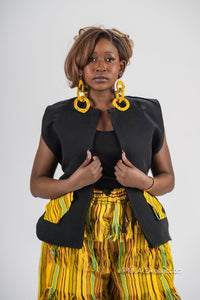 Temi Asooke Top | Black and Yellow Pattern