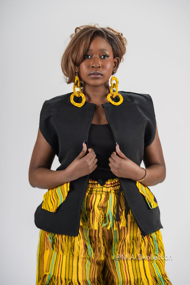 Temi Asooke Top | Black and Yellow Pattern
