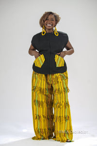 Temi Asooke Top | Black and Yellow Pattern