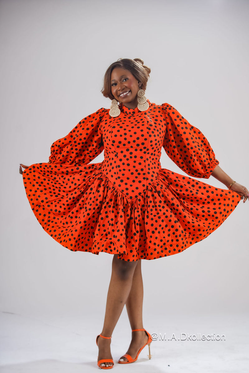 Busayo Mini Dress | Orange Polkda Dot Mini Dress M.A.DKollection Busayo Mini Dress | Orange Polkda Dot Mini Dress M.A.DKollection