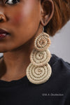 White Triple Circle Rattan Earring | African Rattan