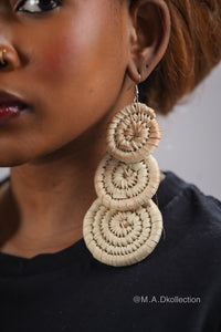 White Triple Circle Rattan Earring | African Rattan