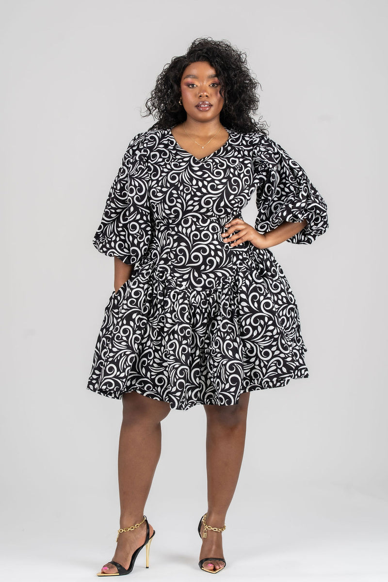 Rosie Ankara Short flare Dress | Black & White African Print M.A.DKollection Rosie Ankara Short flare Dress | Black & White African Print M.A.DKollection