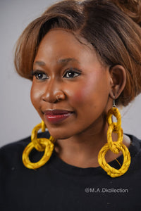 Yellow Triple Ring Rattan Earring | African Rattan