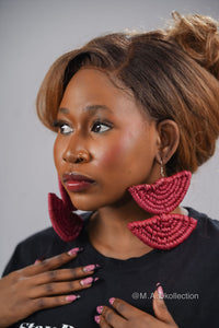 Red Half Circle Rattan Earring | African Rattan