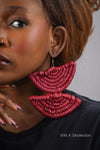 Red Half Circle Rattan Earring | African Rattan