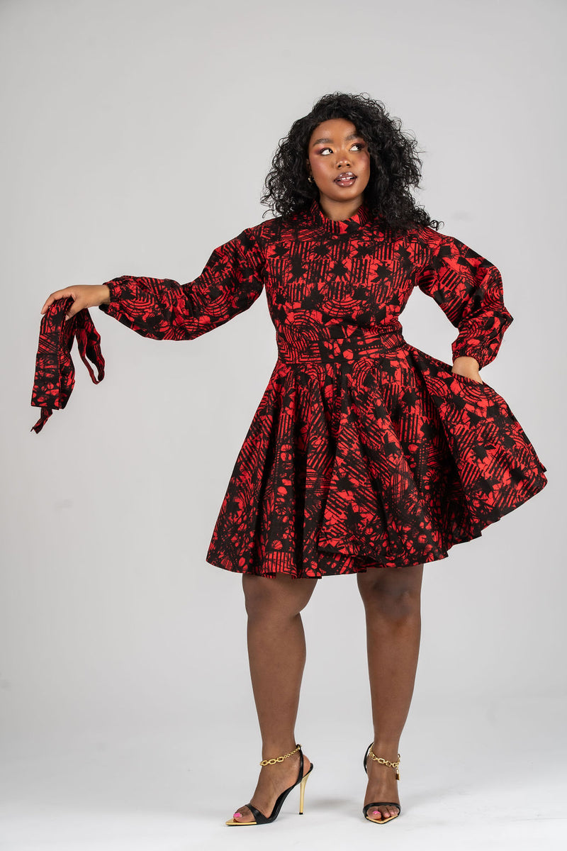 Eno Ankara Mini Dress | Red and Black African Print M.A.DKollection Eno Ankara Mini Dress | Red and Black African Print M.A.DKollection