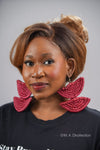 Red Half Circle Rattan Earring | African Rattan