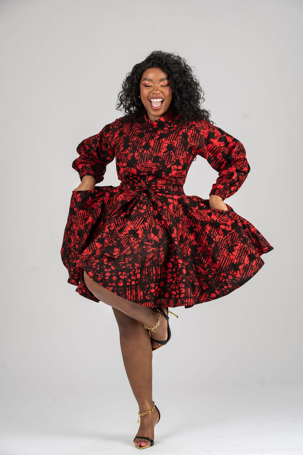 Eno Ankara Mini Dress | Red and Black African Print M.A.DKollection Eno Ankara Mini Dress | Red and Black African Print M.A.DKollection