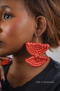 Orange Half Circle Rattan Earring | African Rattan