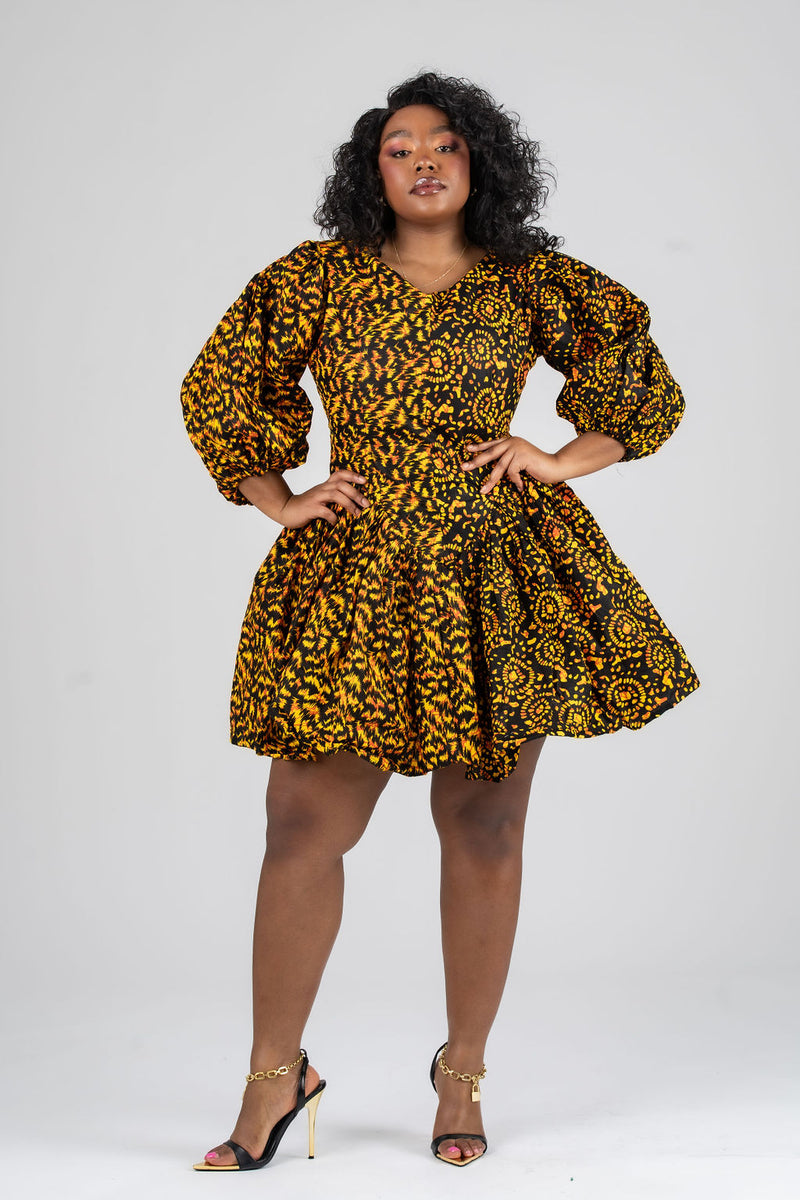 Risa Ankara Short flare Dress | Yellow African Print M.A.DKollection Risa Ankara Short flare Dress | Yellow African Print M.A.DKollection