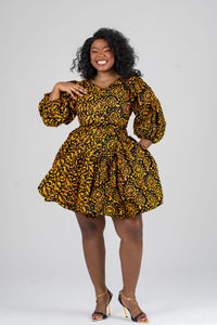 Risa Ankara Short flare Dress | Yellow African Print